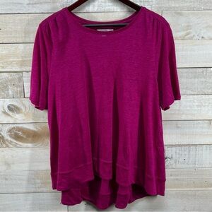 Chicos Linen Top‎ Womens Large Pink Ruffle Back Short Sleeve Hi Low Casual
